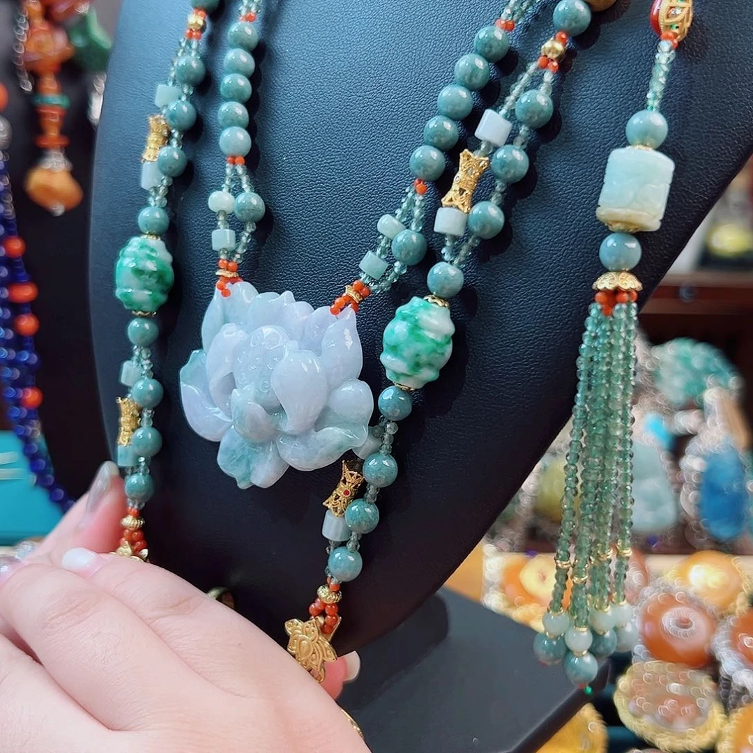 翡翠银S925镶嵌颈饰国风