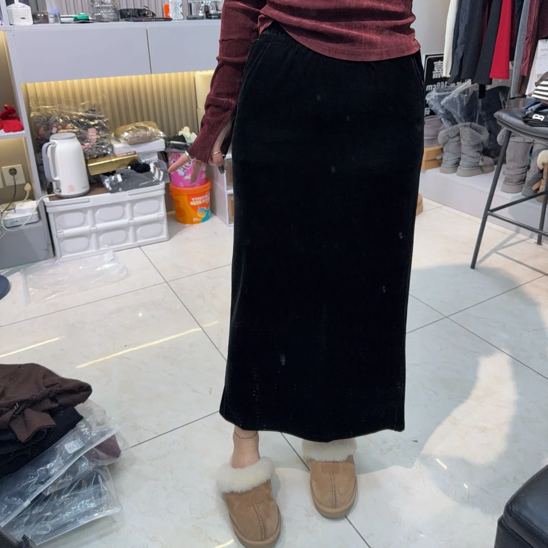 经典款丝绒半身裙（裙长86左右）