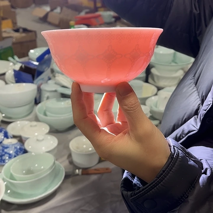 瓷片红中国结米饭碗四个包邮