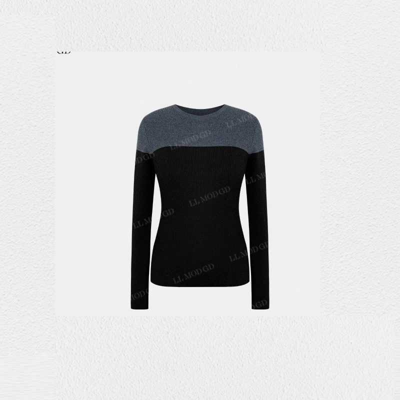 LL·MOD·GD【苏苏】圆领黑色针织衫女秋冬显瘦条纹百搭上衣YL-254539
