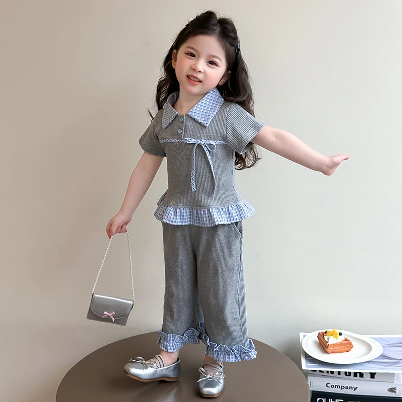 女童套装夏装2025新款洋气儿童休闲时髦夏季短袖女孩阔腿裤两件套