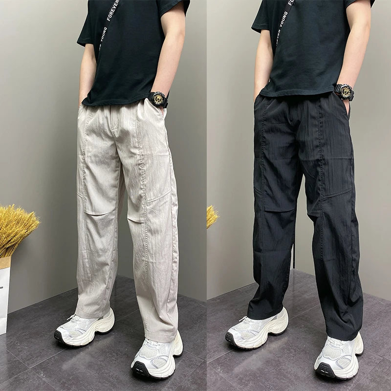 2025年夏季薄款流行韩版青年男士休闲纯色痞帅直筒原创ins阔腿裤