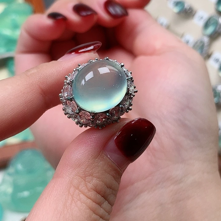 ****蛇纹石玉银S925镶嵌戒指