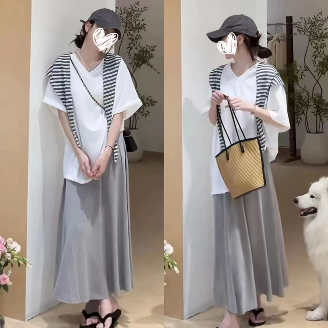 夏季新款韩系三件套装舒适显瘦连衣裙洋气衣服女8245#