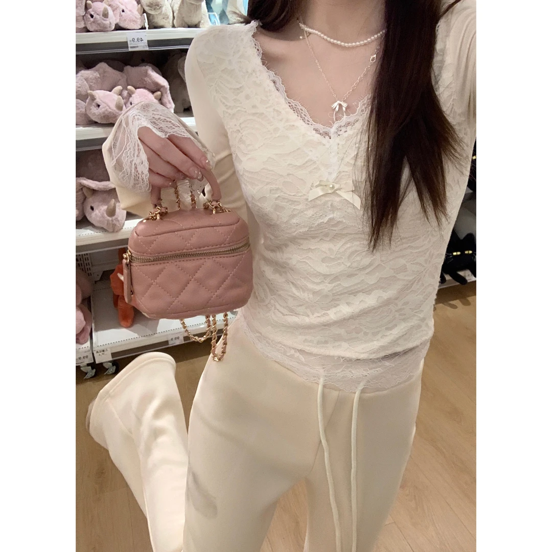 【软糯猎神】纯欲感V领显瘦磨毛针织衫蕾丝打底