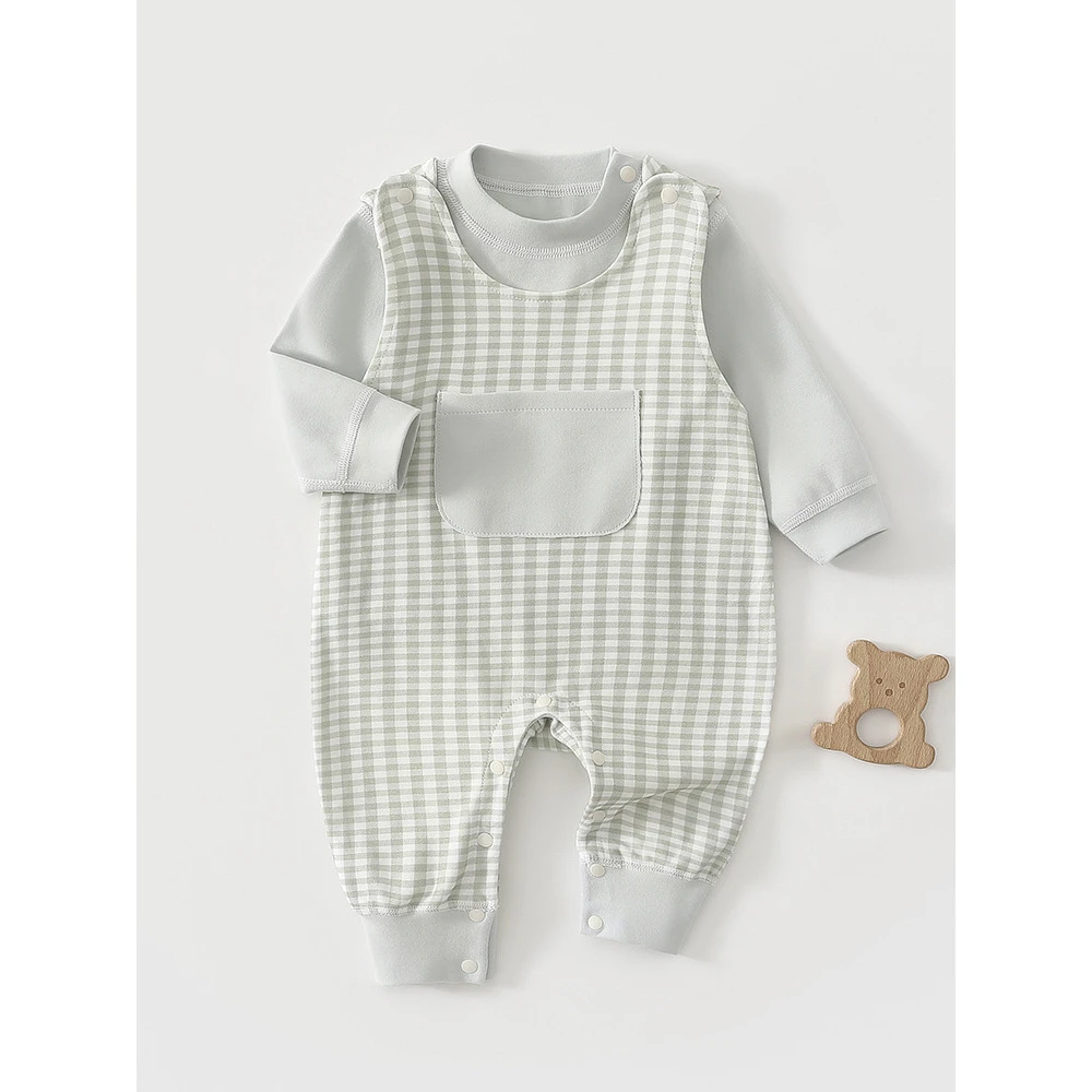 婴儿秋装背带裤套装男宝宝衣服洋气帅气外出一岁春秋季婴幼儿连体