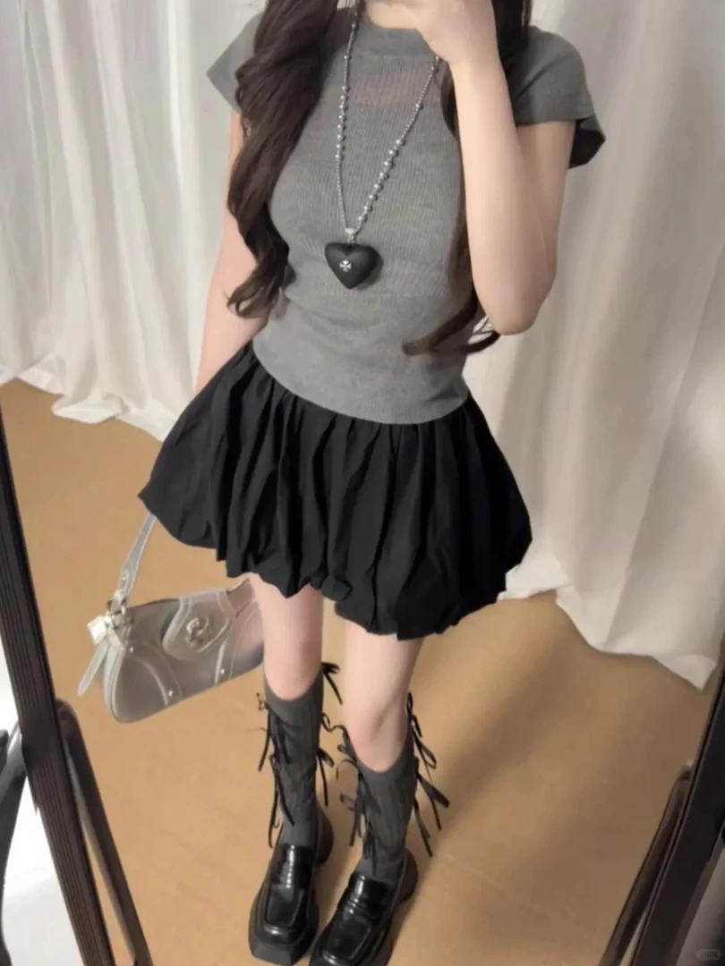 蓬蓬高腰a字花苞半身裙女2025夏季大码胖mm灯笼短裙梨形身材裤裙