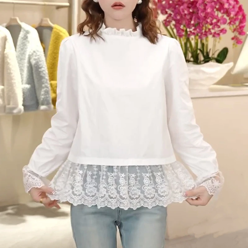 设计感洋气蕾丝花边白色内搭打底衫2025秋季新款气质时尚叠穿上衣