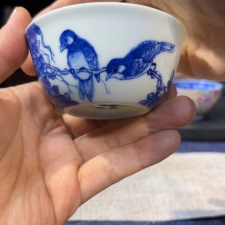 杯子瓷青花花鸟杯