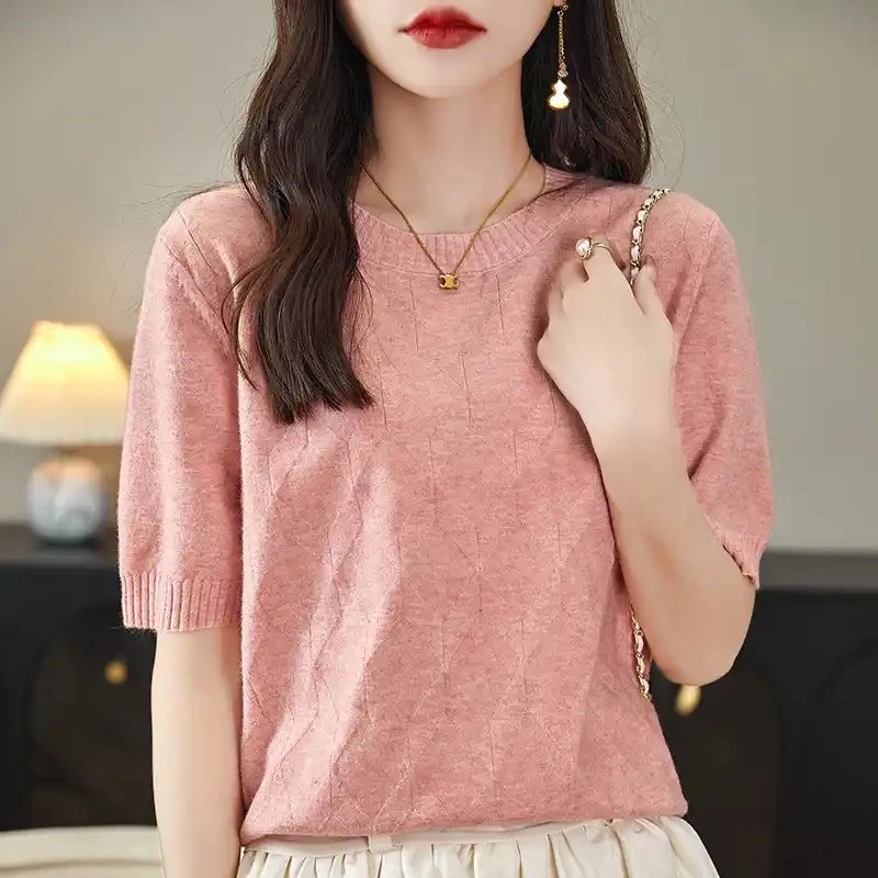 【编号121-160】春夏季新款极简风短袖女生针织衫(默认微瑕)