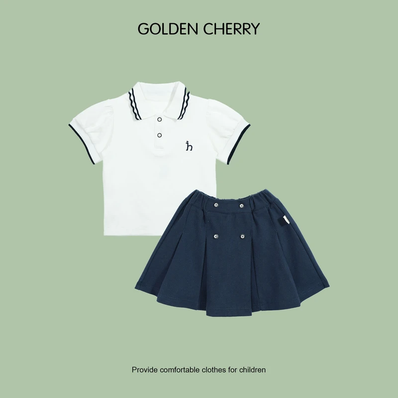 【Golden cherry】小童h小标翻领T恤裙子套装QDD139