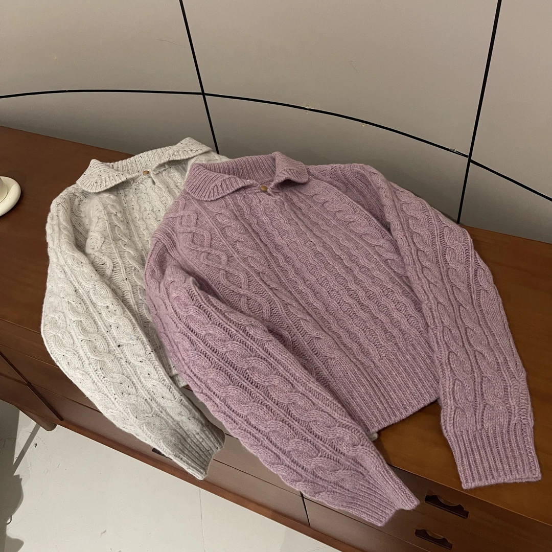 新款气质休闲韩版简约翻领长袖毛衣Z249235