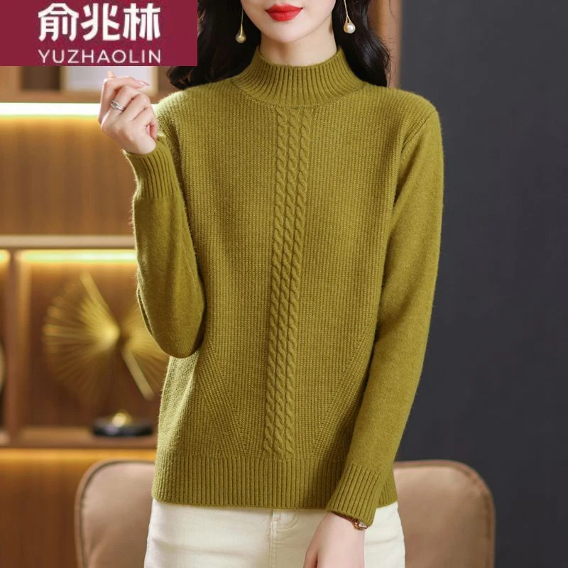 俞兆林半高领新款毛衣女秋冬季短款加厚针织打底衫时尚宽松螺纹套