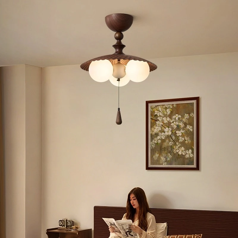 法式中古风餐厅灯布艺书房灯玻璃魔豆灯卧室吧台高级感吸顶灯
