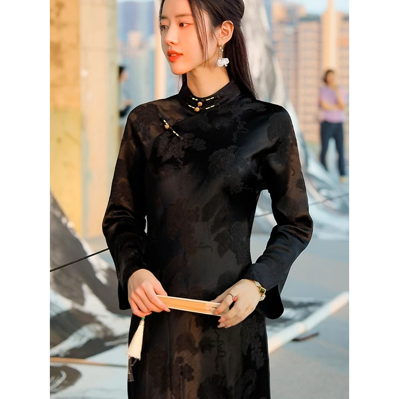 复古日记“镜花缘”拜年服提花斜裁中国风日常立领中式旗袍235L6075