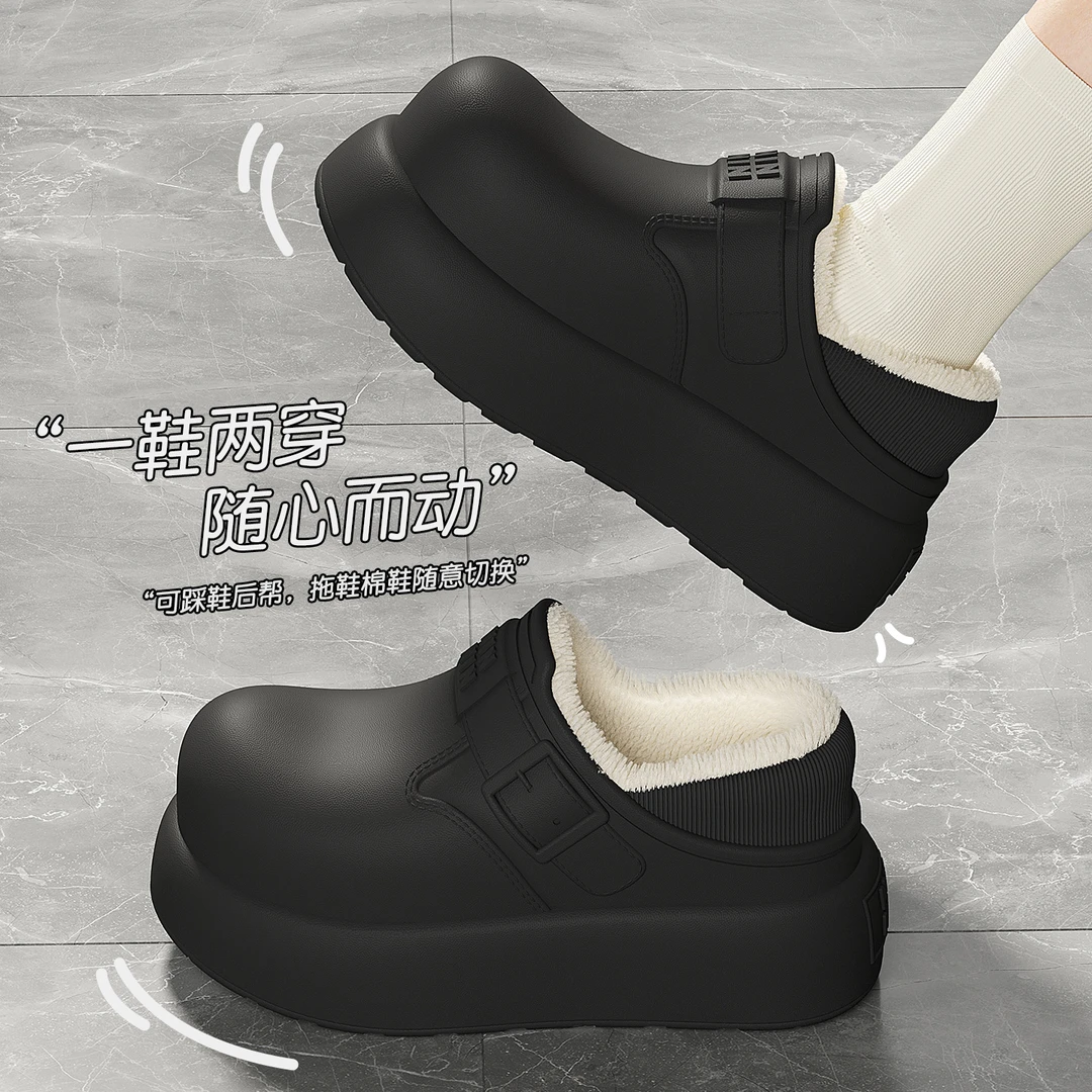 矮子乐防水棉拖鞋女款冬季2025新款外穿防滑厚底保暖包跟棉鞋女士