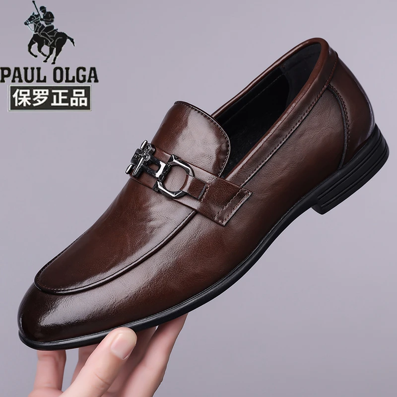 保罗正品男鞋复古韩版耐磨皮鞋2025春季舒适休闲皮鞋正装商务皮鞋