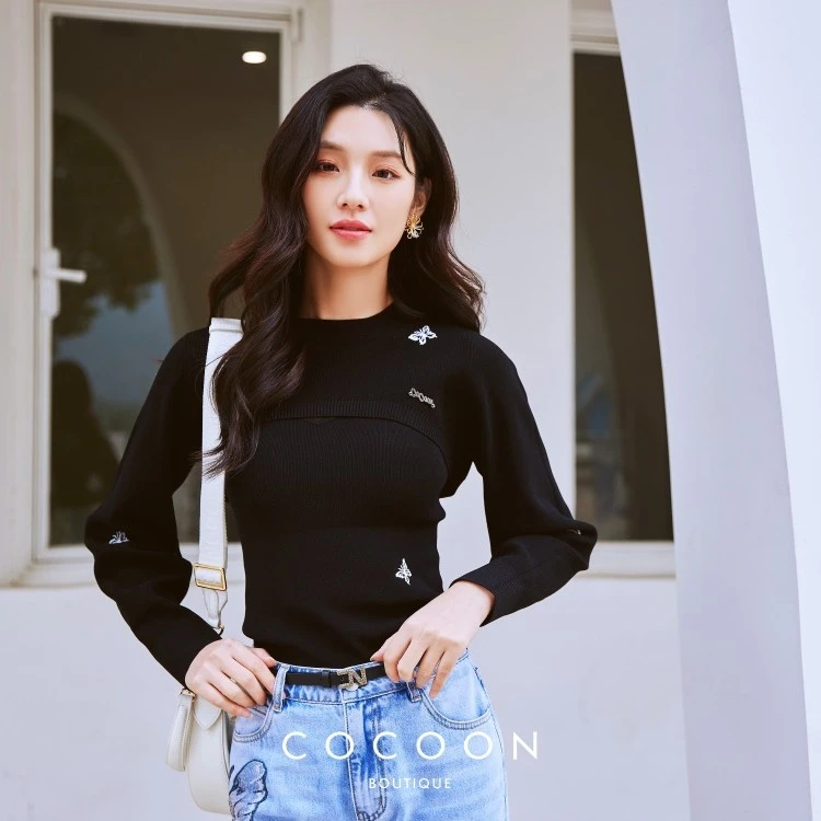 COCOON修正显瘦套头百搭韩版短款两件套毛针织衫103350