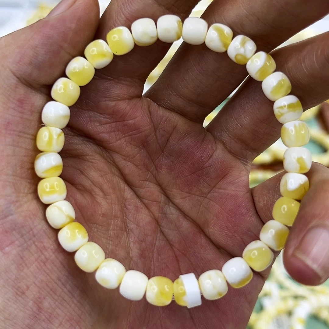蜜蜡未镶嵌手串6.5mm金漆白手串