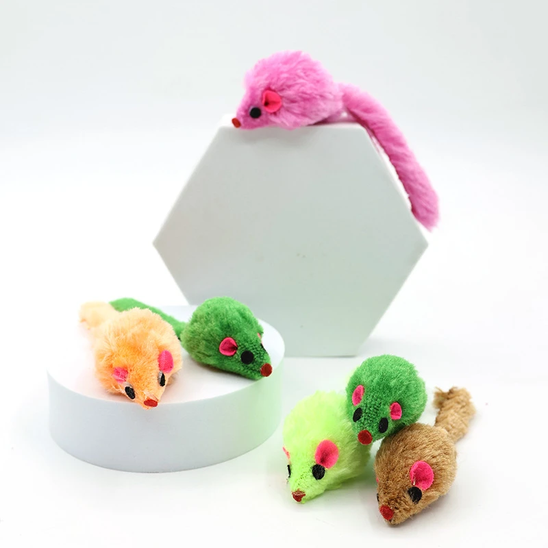 2025年新款猫咪宠物互动玩具仿真七彩小老鼠毛绒玩耍猫咪啃咬玩具