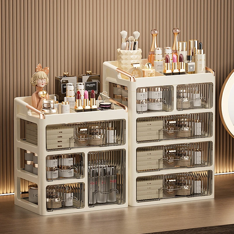 化妆品收纳盒新款大容量透明化妆品收纳架高级免安装化妆品收纳柜