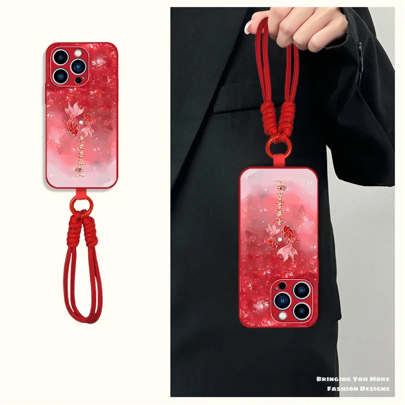 平安喜乐适用苹果16/15/14OPPO华为小米VIVO新年红色玻璃手机壳女