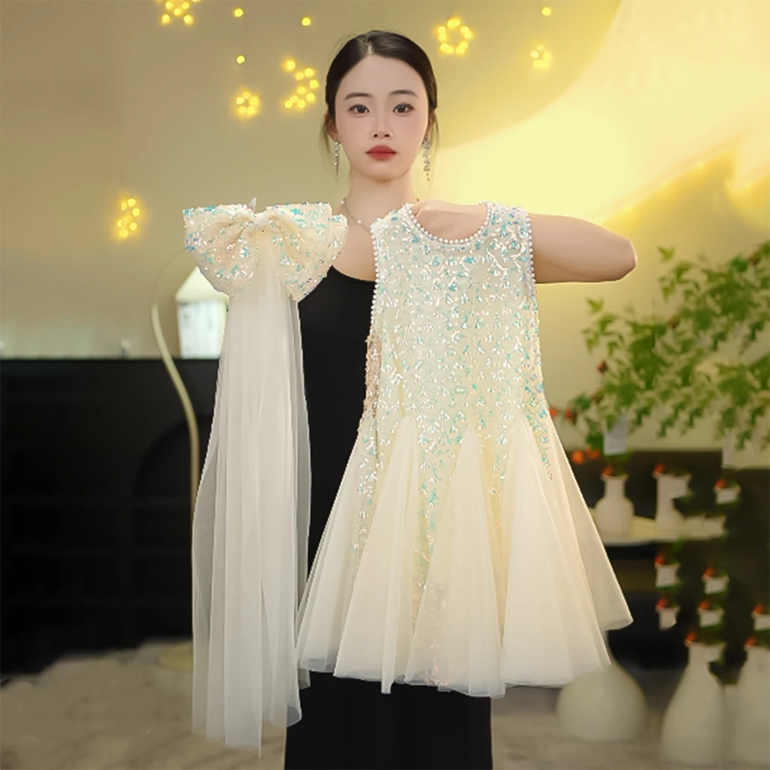 【MU在逃公主】2025女童夏季新款高端定制渐变人鱼亮片裙头纱公主裙