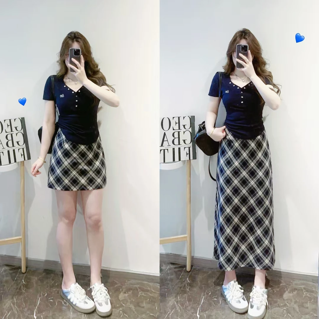 MuMu韩系小众设计感显瘦短袖T恤+长短裙两件套WPWGN0085+WP9845