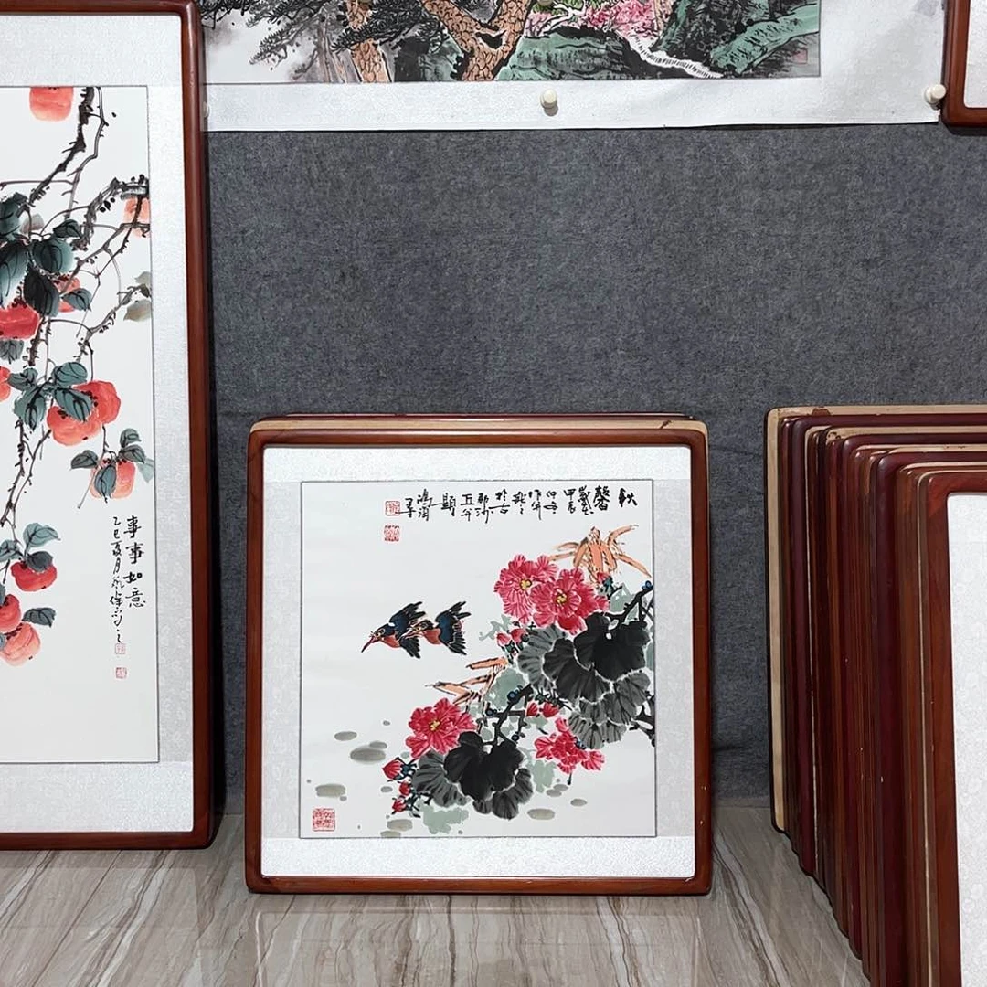 国画书画作品带框63×63厘米