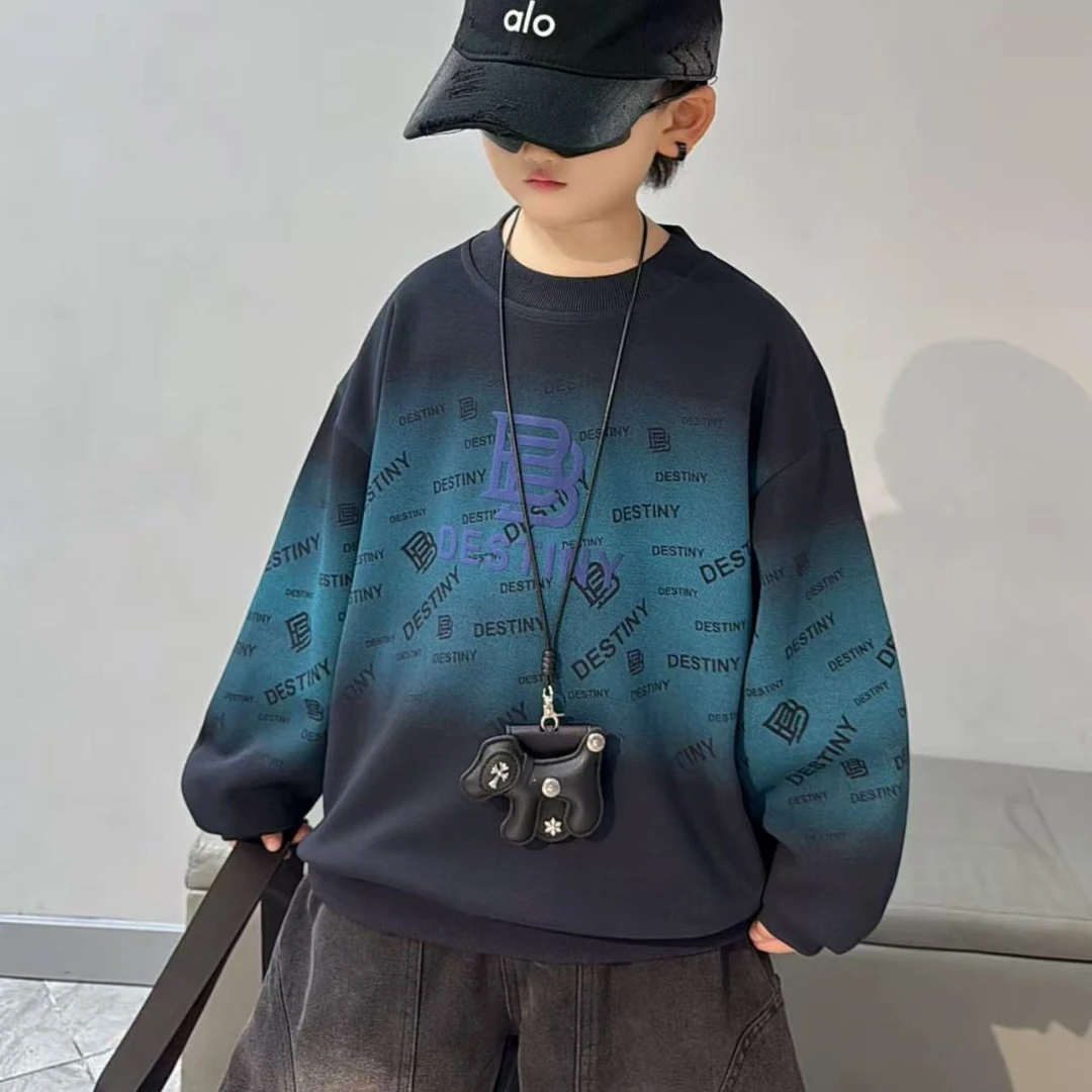 儿童春秋韩版休闲风印花休闲男童卫衣秋装字母常规中大童长袖