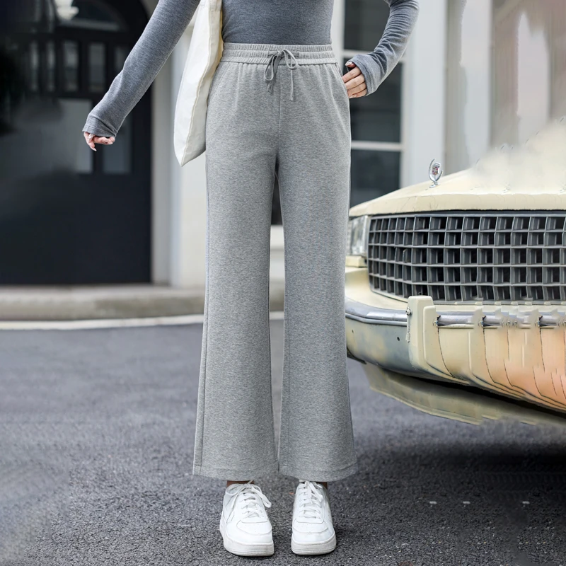 灰色微喇运动裤女春秋2025新款九分休闲裤子小个子抽绳卫裤喇叭裤