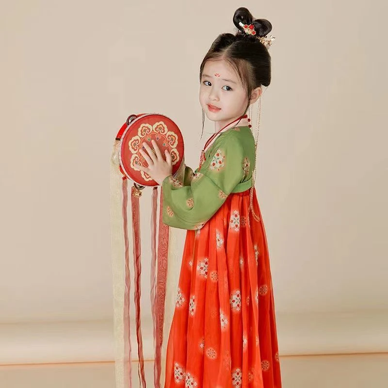 汉服小童女宝宝齐胸敦煌襦裙小女孩中国风古装连衣裙古风超仙春秋