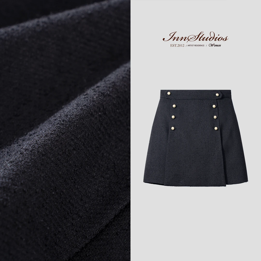 Innstudios 高腰黑色小香半身裙