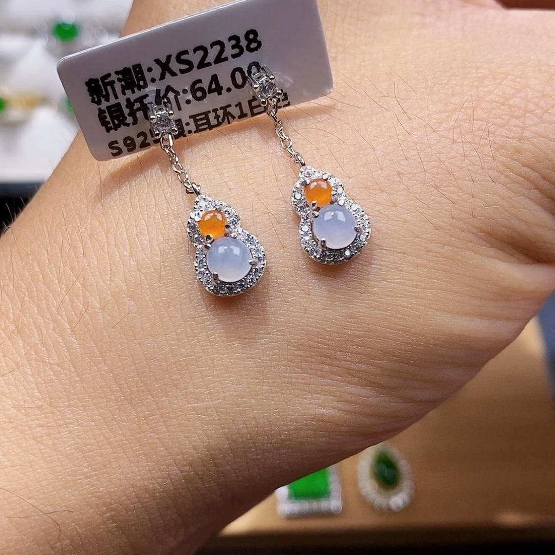 银S925镶嵌翡翠耳饰w w