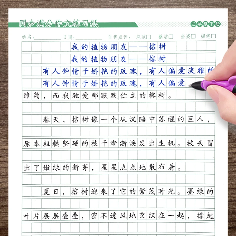 三四五六年级小学生语文同步满分作文练习纸好词优美句子练字帖本