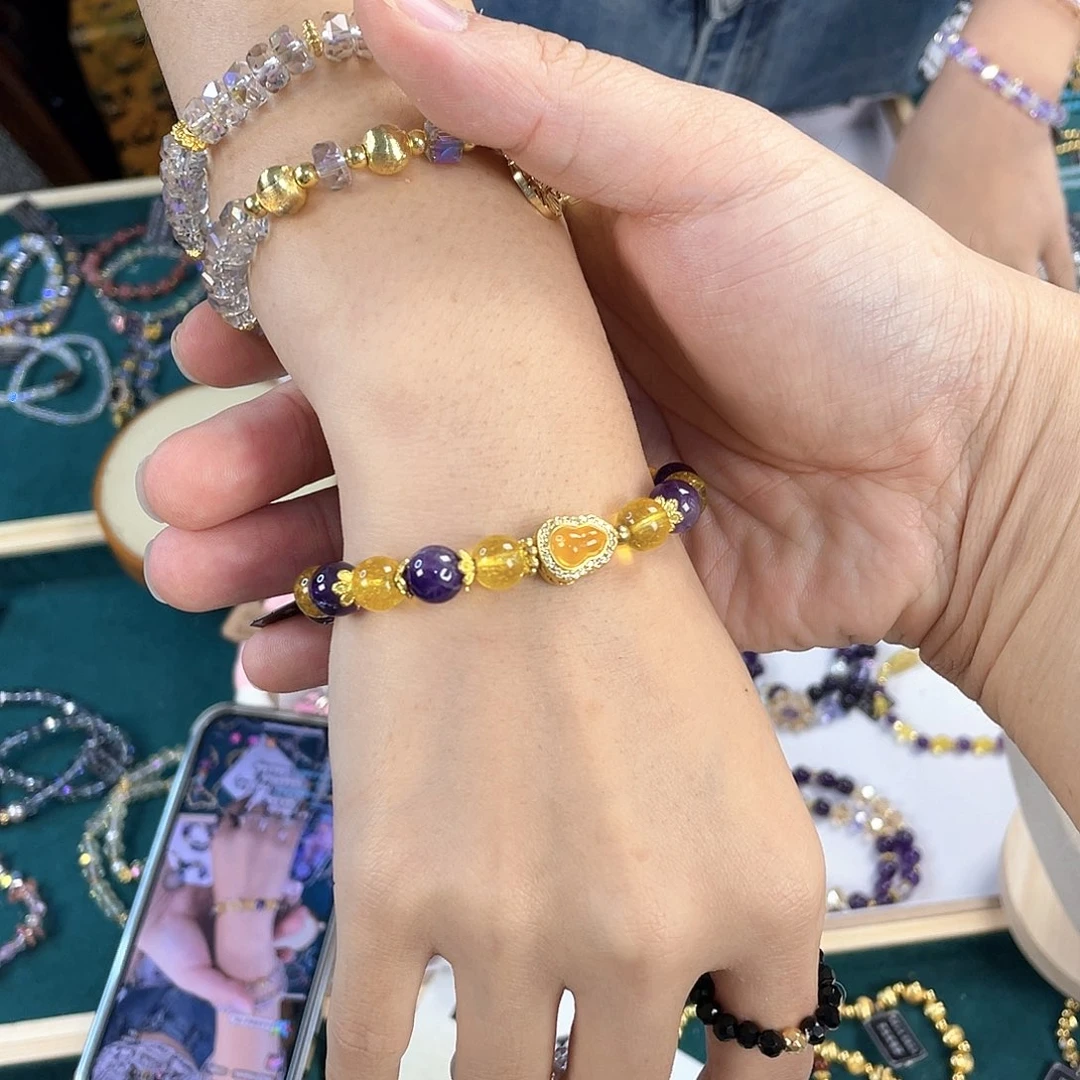 水晶手链银S925镀金镶嵌