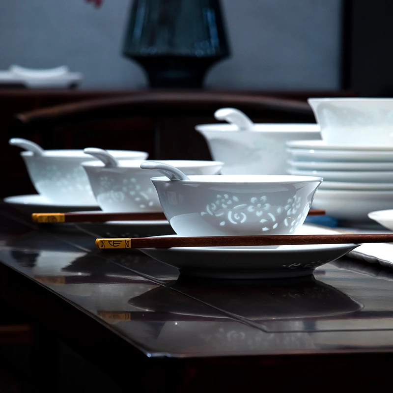 玉柏玲珑瓷西府海棠碗陶瓷餐具套装饭碗家用2025新款高级感高颜值