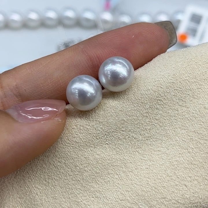 银S925镶嵌耳饰海水珍珠9-10mm