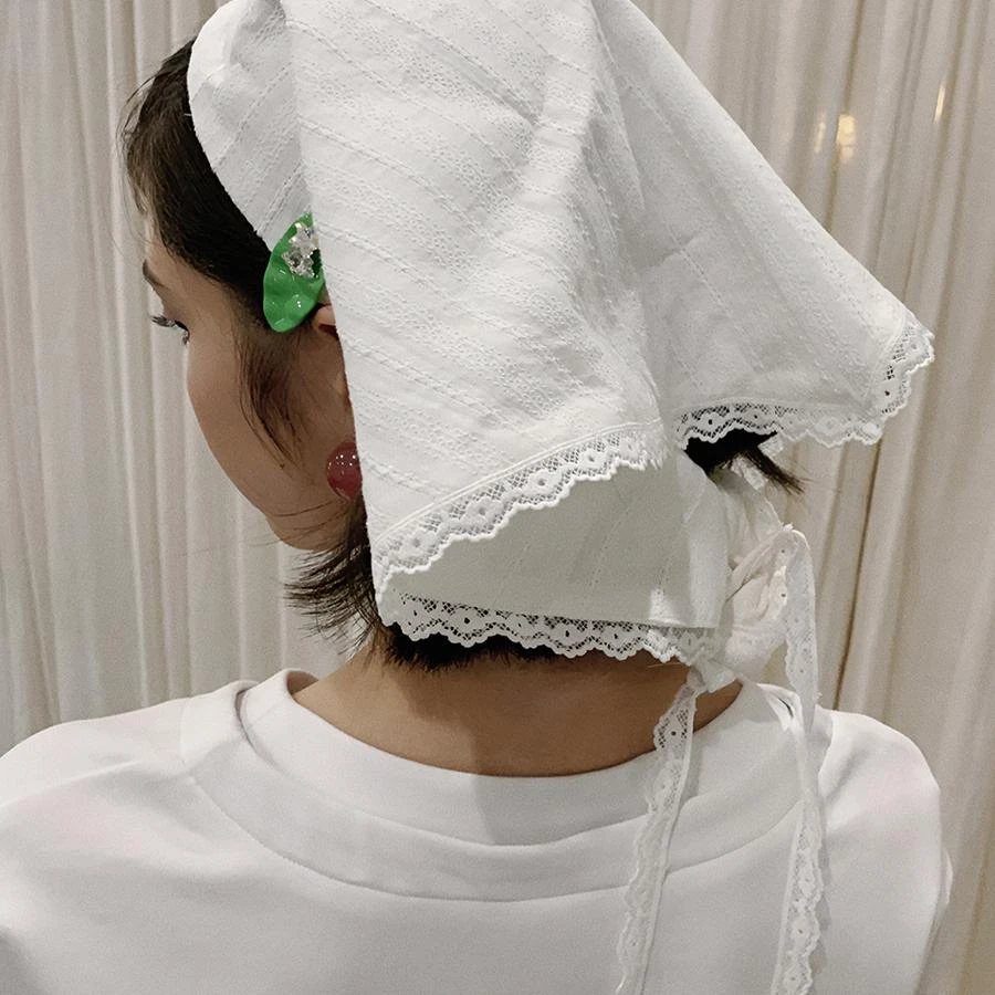 Morn isle*白露未晞系列法式浪漫提花棉蕾丝花边三角巾头巾