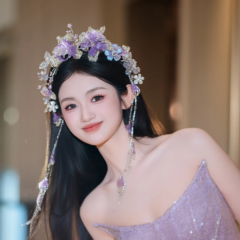 合金婚庆饰品 新娘发饰温柔仙女花朵侧边流苏结婚订婚配饰D0504Z