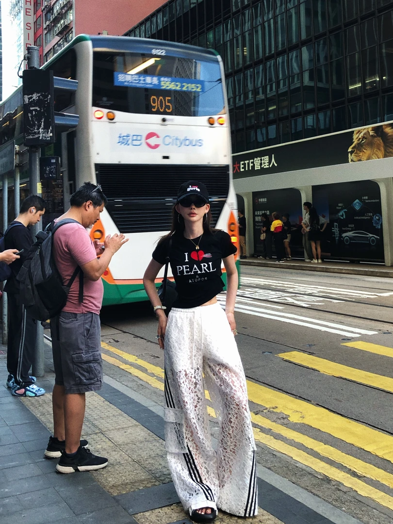 婉君【三条杠蕾丝】韩系高腰休闲夏季显瘦时尚休闲裤 LWJ25B2K1494