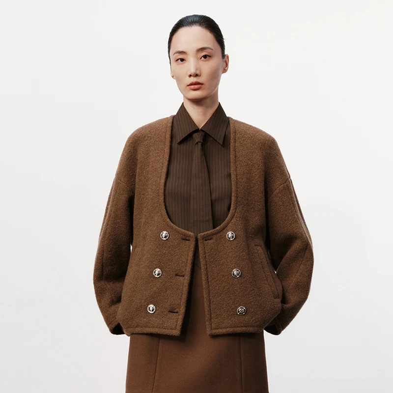 【商场同款】H·GENTEEL荷高新款冬装女复古U领毛呢外套GCE42520540T