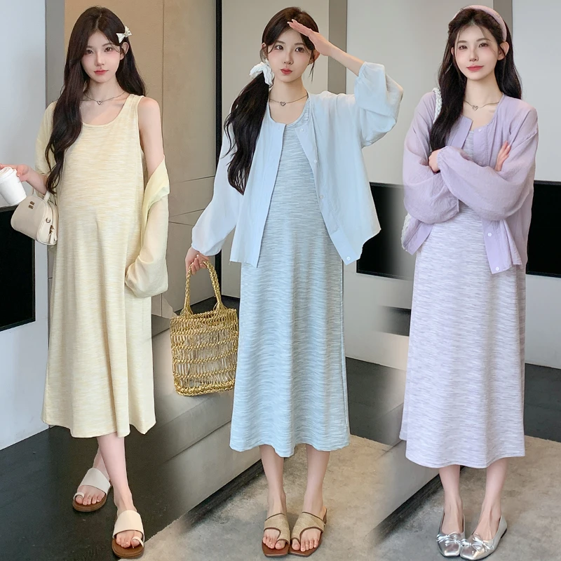 孕妇装夏装套装2025新款韩版宽松显瘦吊带连衣裙中长款夏天防晒衫