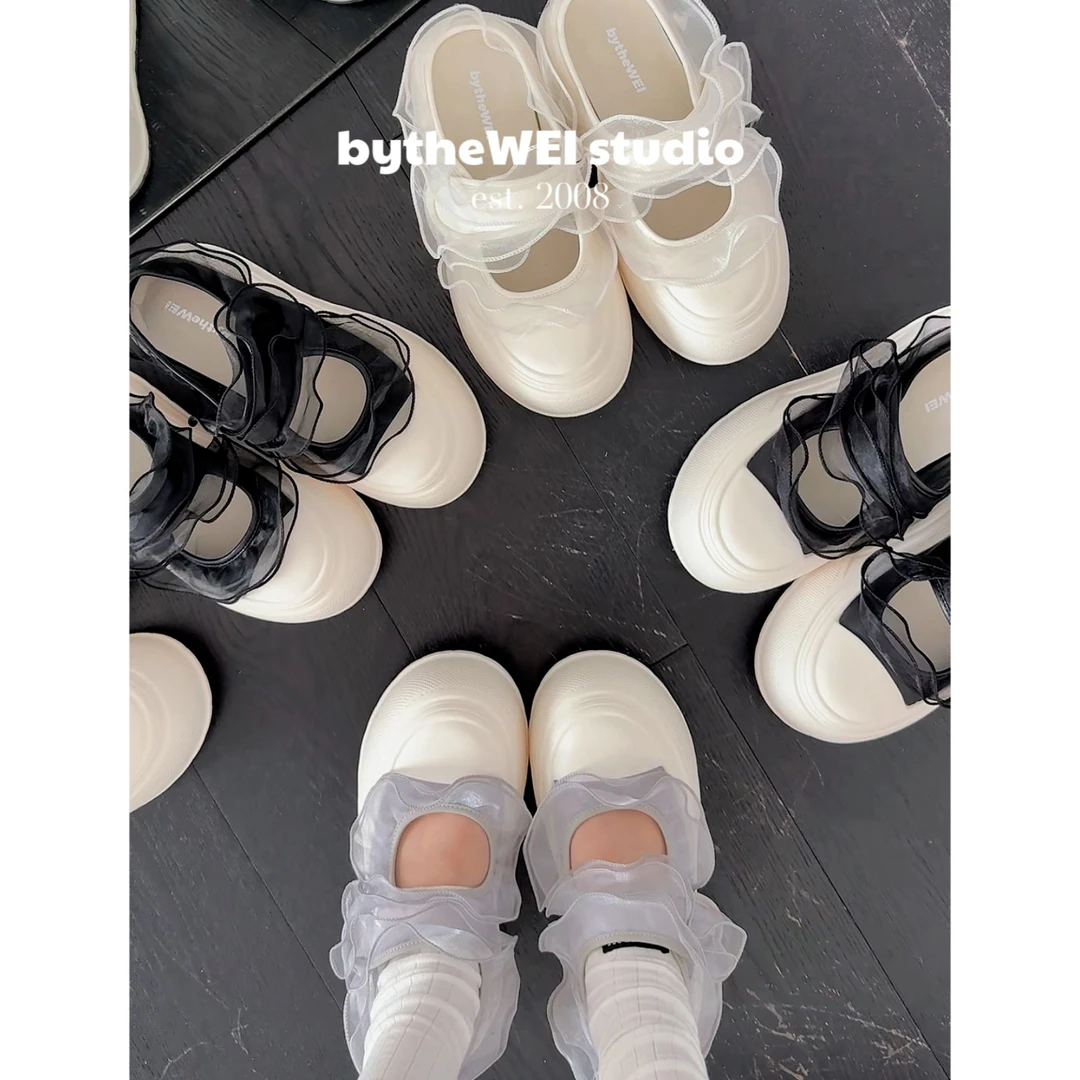 bytheWEI【水溶蕾丝】厚底休闲鞋魔术贴网纱玛丽珍鞋2025年新款女鞋