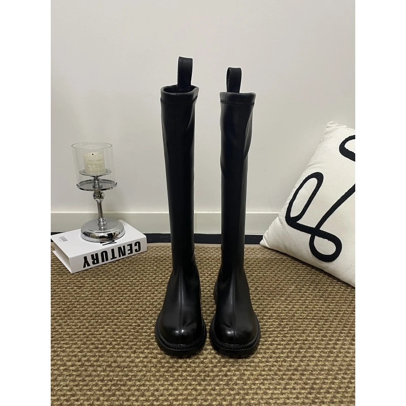-平口显瘦显直薄底高个子大码长筒靴不过膝拉链软皮2025新款百搭