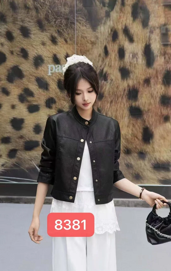 2025新款欧版时尚复古立领皮衣外套女款PU皮夹克休闲显瘦上衣8381