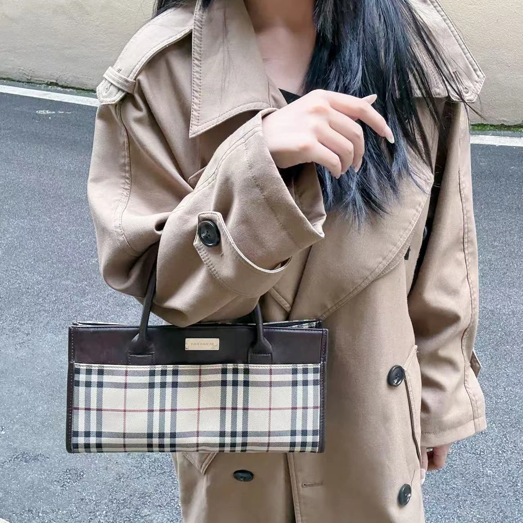 95新 BURBERRY/博柏利 95新burberry战马格纹中古横版托特包0982