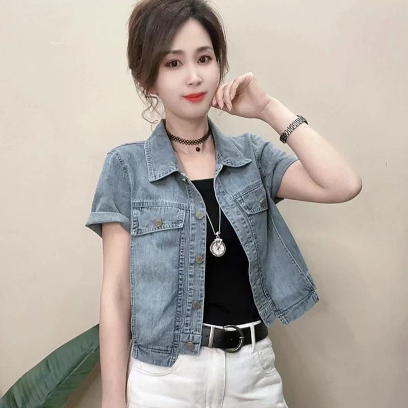 日系短款牛仔外套女2025夏季新款设计感复古水洗宽松显瘦夹克上衣