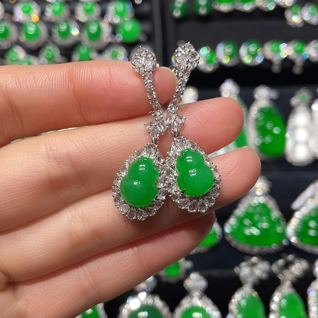 翡翠耳饰18K金镶嵌葫芦耳坠