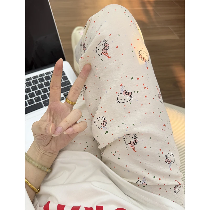 可外穿卡通家居春秋睡裤女款凯蒂猫睡裤单件遛弯裤夏天睡裤长裤子